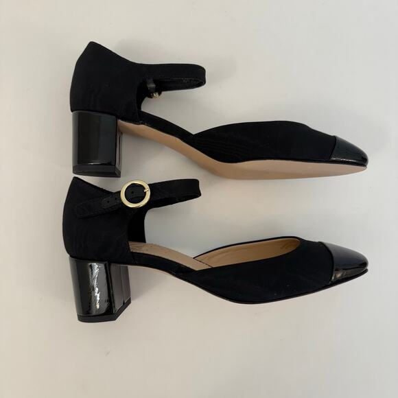 J. Crew Mille Ankle Stap Heels Mary Jane Moire Leather Black Size Size 7.5 - Picture 6 of 13